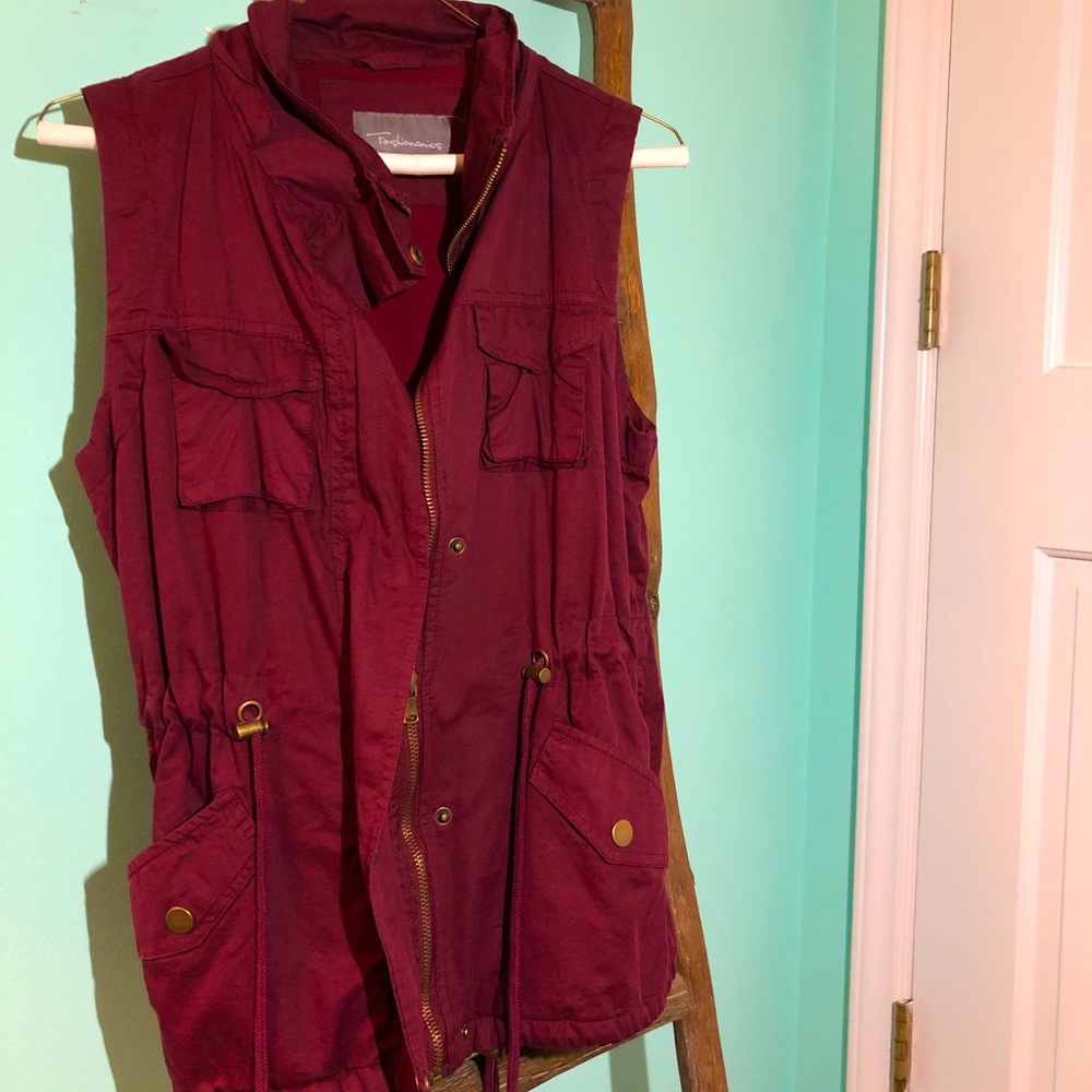 Burgundy boutique cargo vest